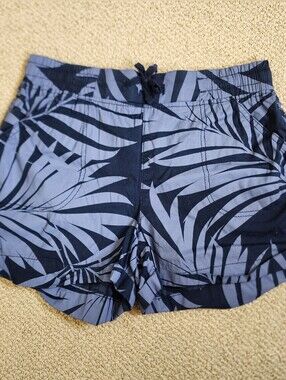 Navy and Light Blue Tropical Palm Leaves Printed Shorts Size XS